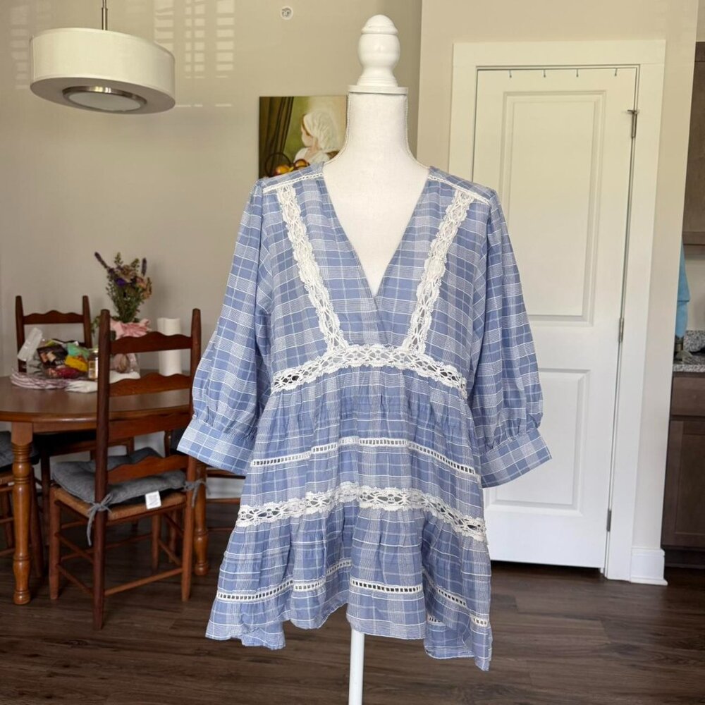 Free People Blue & White Striped Cotton Dress